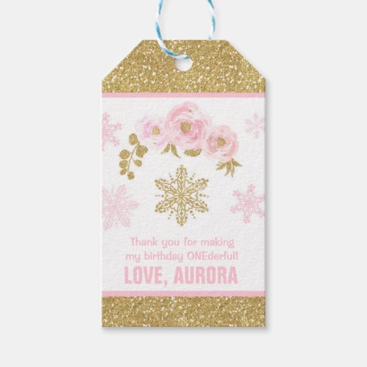 冬のワンダーランド金ゴールドパーティー好意ありがとうラベル ギフトタグ (正面)