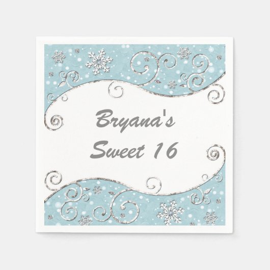 冬のワンダーランド銀の渦巻き青 スタンダードカクテルナプキン (正面)