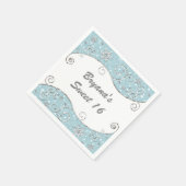 冬のワンダーランド銀の渦巻き青 スタンダードカクテルナプキン (角)