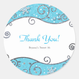 冬のワンダーランド銀色の渦巻き明るい青 ラウンドシール