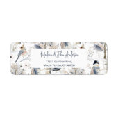 冬のワンダーランド雪だるまと鳥のパターン ラベル (正面)