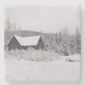 冬のワンダーランド雪とキャビンのシーンコースター ストーンコースター (正面)