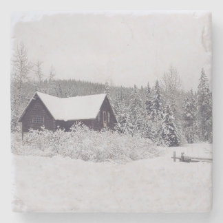 冬のワンダーランド雪とキャビンのシーンコースター ストーンコースター