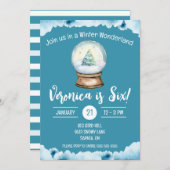 冬のワンダーランド雪のグローブキッズバースデーパーティー 招待状 (正面/裏面)