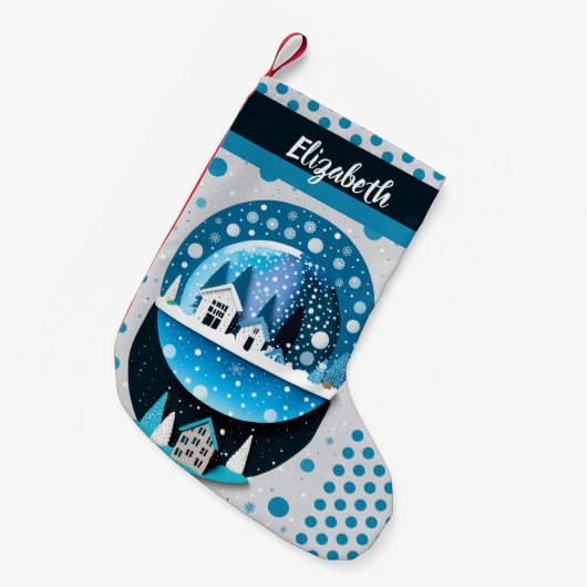 冬のワンダーランド雪のグローブクリスマスのためのホーム スモールクリスマスストッキング (正面 (吊り時))