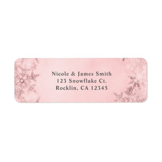 冬のワンダーランド雪のピンクエレガント ラベル (正面)