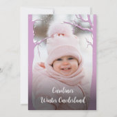 冬のワンダーランド雪の森パープルシルバーフォト 招待状 (裏面)