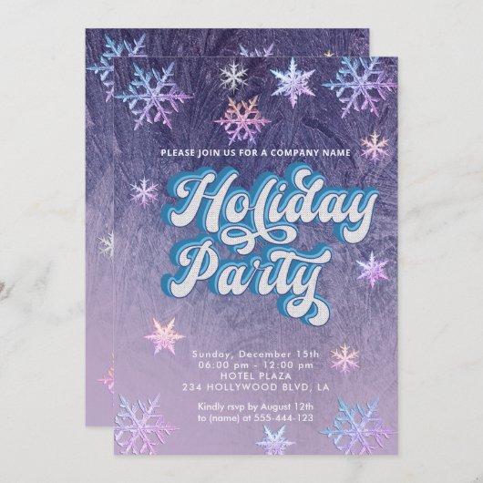 冬のワンダーランド雪の結晶の会社のホリデーパーティー 招待状 (正面/裏面)
