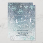 冬のワンダーランド雪の結晶の会社パーティー 招待状 (正面/裏面)