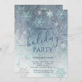 冬のワンダーランド雪の結晶の会社パーティー 招待状 (正面/裏面)