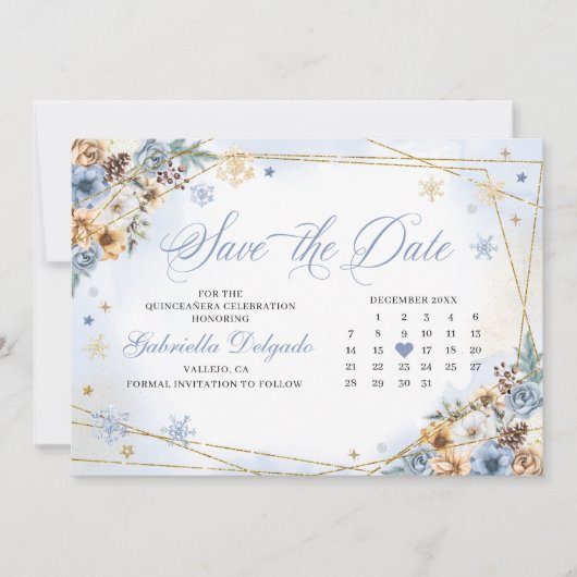 冬のワンダーランド雪の結晶の日付を保存 招待状 (正面)