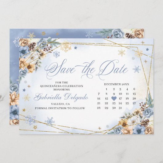 冬のワンダーランド雪の結晶の日付を保存 招待状 (正面/裏面)