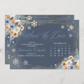 冬のワンダーランド雪の結晶の日付を保存 招待状 (正面/裏面)