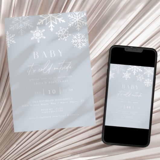 冬のワンダーランド雪の結晶の男の子の赤ちゃんシャワー 招待状