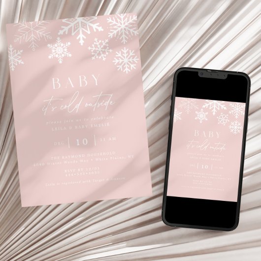冬のワンダーランド雪の結晶ガールベビーシャワー 招待状