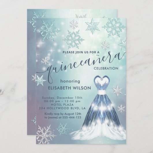 冬のワンダーランド雪の結晶キンセアニラ 招待状 (正面/裏面)