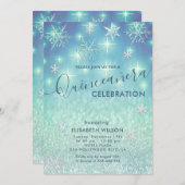 冬のワンダーランド雪の結晶グリッターキンセアニラ 招待状 (正面/裏面)