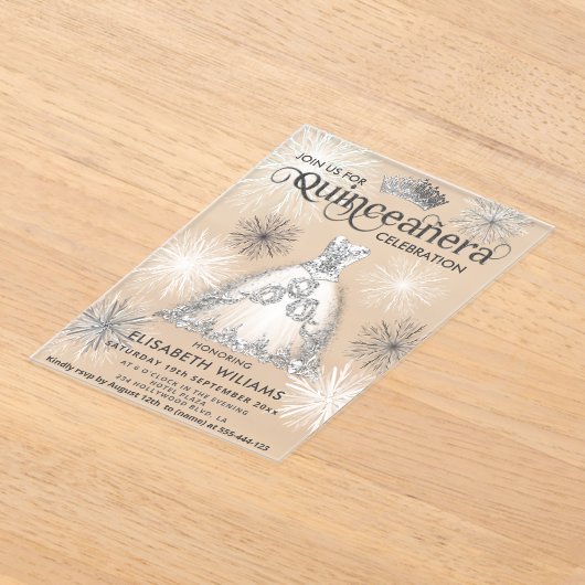 冬のワンダーランド雪の結晶ティアラキンセアニラ アクリル招待状 (レイダウン)