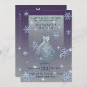 冬のワンダーランド雪の結晶ドレスsweet sixteeni 招待状 (正面/裏面)