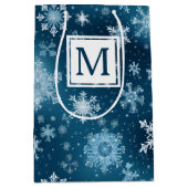 冬のワンダーランド雪の結晶ブルーホワイト ミディアムペーパーバッグ (正面)