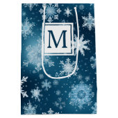 冬のワンダーランド雪の結晶ブルーホワイト ミディアムペーパーバッグ (裏面)