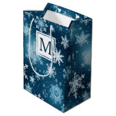 冬のワンダーランド雪の結晶ブルーホワイト ミディアムペーパーバッグ (裏面アングル)