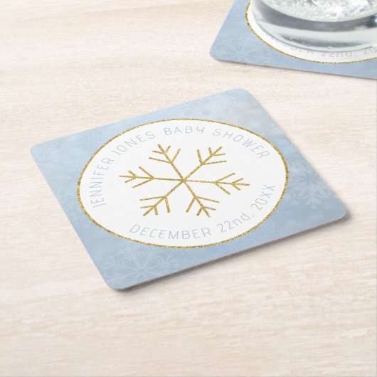冬のワンダーランド雪の結晶ベビーシャワーコースター スクエアペーパーコースター (アングル)