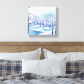 冬のワンダーランド雪の青い水の色絵を描の キャンバスプリント (インサイチュ (寝室))