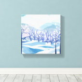 冬のワンダーランド雪の青い水の色絵を描の キャンバスプリント (インサイチュ (ウッドフロア))