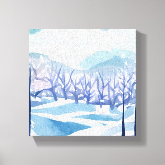 冬のワンダーランド雪の青い水の色絵を描の キャンバスプリント (正面)
