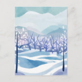 冬のワンダーランド雪の青い水の色絵を描の ポストカード (正面)