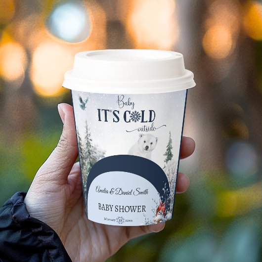 冬のワンダーランド雪クマの鳥の赤ちゃんシャワー 紙コップ