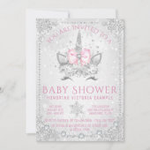 冬のワンダーランド雪ユニコーンベビーシャワー 招待状 (正面)