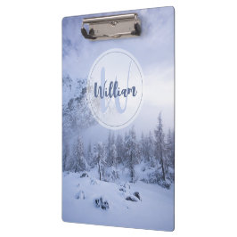 冬のワンダーランド霧氷の森の雪のモノグラム クリップボード