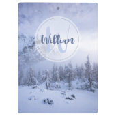 冬のワンダーランド霧氷の森の雪のモノグラム クリップボード (裏面)