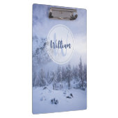 冬のワンダーランド霧氷の森の雪のモノグラム クリップボード (右)