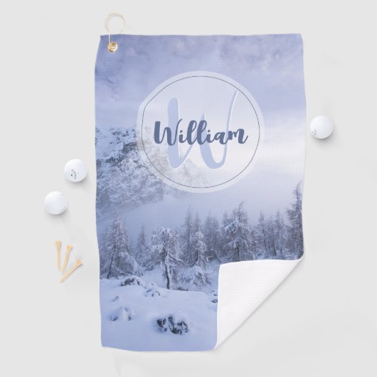 冬のワンダーランド霧氷の森の雪のモノグラム ゴルフタオル (インサイチュ)