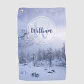 冬のワンダーランド霧氷の森の雪のモノグラム ゴルフタオル (正面)