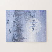 冬のワンダーランド霧氷の森の雪のモノグラム ジグソーパズル (横)