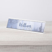 冬のワンダーランド霧氷の森の雪のモノグラム デスクネームプレート (正面)