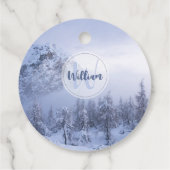 冬のワンダーランド霧氷の森の雪のモノグラム フェイバータグ (裏面)