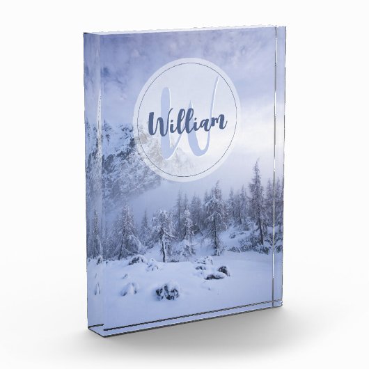 冬のワンダーランド霧氷の森の雪のモノグラム フォトブロック (左)