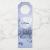 冬のワンダーランド霧氷の森の雪のモノグラム ボトルネックタグ (正面)