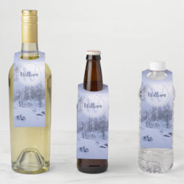 冬のワンダーランド霧氷の森の雪のモノグラム ボトルネックタグ