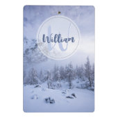 冬のワンダーランド霧氷の森の雪のモノグラム ミニクリップボード (裏面)