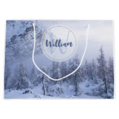 冬のワンダーランド霧氷の森の雪のモノグラム ラージペーパーバッグ (正面)