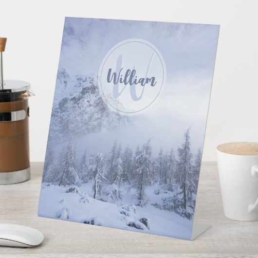 冬のワンダーランド霧氷の森の雪のモノグラム 台座サイン (インサイチュ)