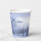 冬のワンダーランド霧氷の森の雪のモノグラム 紙コップ (正面)