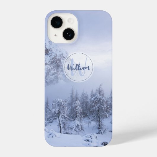 冬のワンダーランド霧氷の森の雪のモノグラム iPhoneケース (裏面)