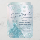 冬のワンダーランド青いドレスの輝きグラデーションinvita 招待状 (正面/裏面)